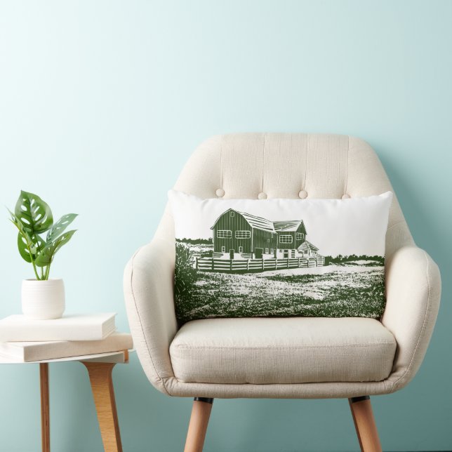 Countryside landscape woodcut style farm house lumbar cushion (Chair)