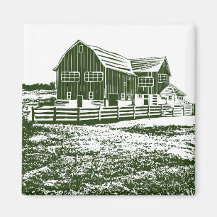 Countryside landscape woodcut style farm house magnet