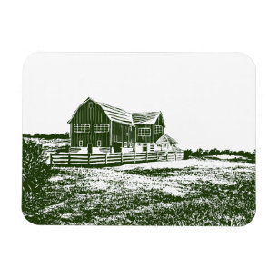 Countryside landscape woodcut style farm house magnet