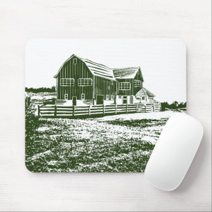 Countryside landscape woodcut style farm house mouse pad