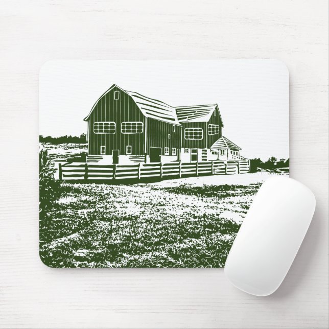 Countryside landscape woodcut style farm house mouse pad (With Mouse)