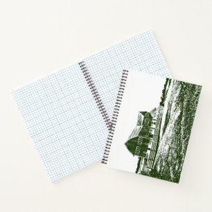 Countryside landscape woodcut style farm house notebook