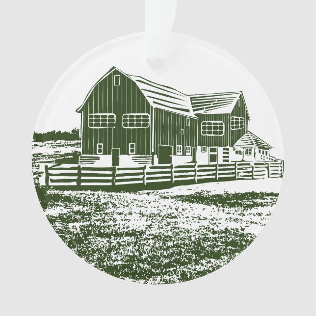 Countryside landscape woodcut style farm house ornament (Front)