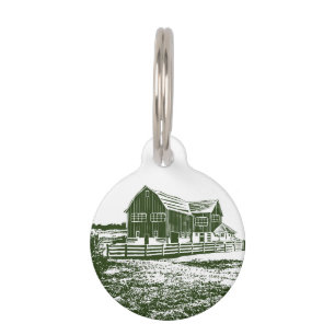Countryside landscape woodcut style farm house pet tag