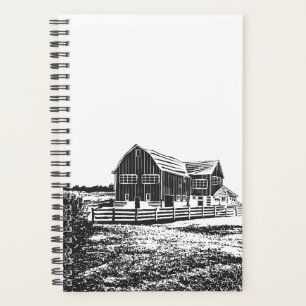 Countryside landscape woodcut style farm house planner