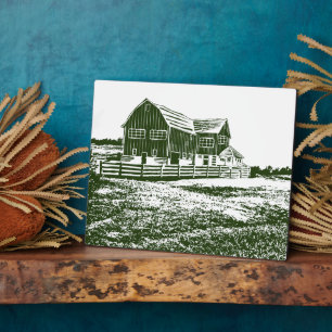 Countryside landscape woodcut style farm house plaque