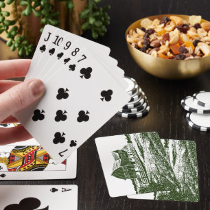 Countryside landscape woodcut style farm house playing cards