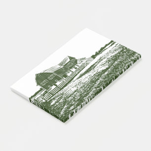 Countryside landscape woodcut style farm house post-it notes