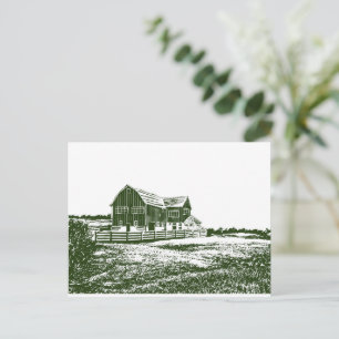 Countryside landscape woodcut style farm house postcard