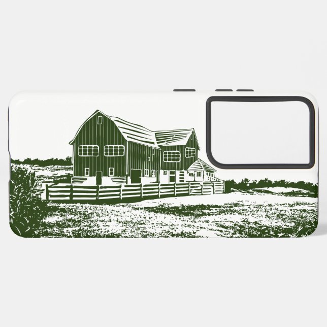 Countryside landscape woodcut style farm house samsung galaxy s21+ case (Back Horizontal)