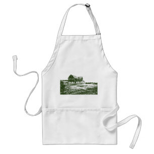 Countryside landscape woodcut style farm house standard apron