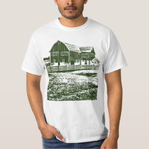 Countryside landscape woodcut style farm house T-Shirt
