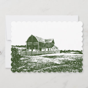 Countryside landscape woodcut style farm house thank you card