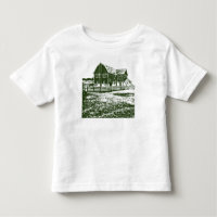 Countryside landscape woodcut style farm house