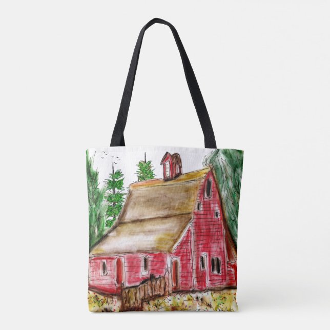 Countryside Old Red Barn Tote Bag (Back)