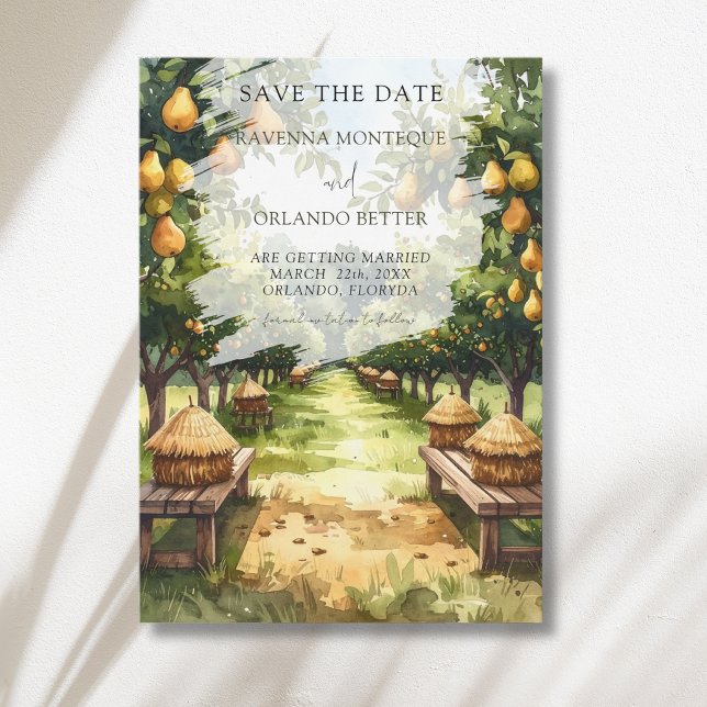 Countryside Pear Orchard Rustic Wedding Save The Date (Creator Uploaded)