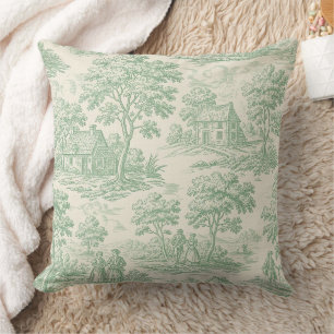 Countryside Sage Green Toile Farm Animal Cushion