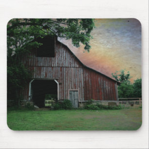 countryside sunset farm landscape old red barn mouse pad