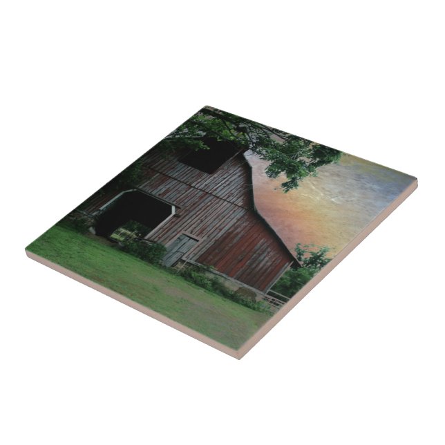 countryside sunset farm landscape old red barn tile (Side)