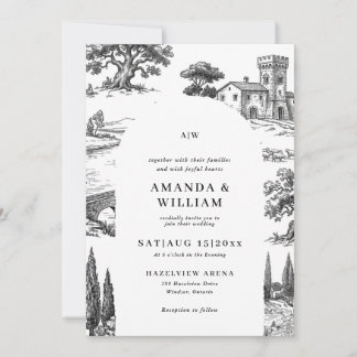 Countryside Toile De Jouy Wedding Invitation