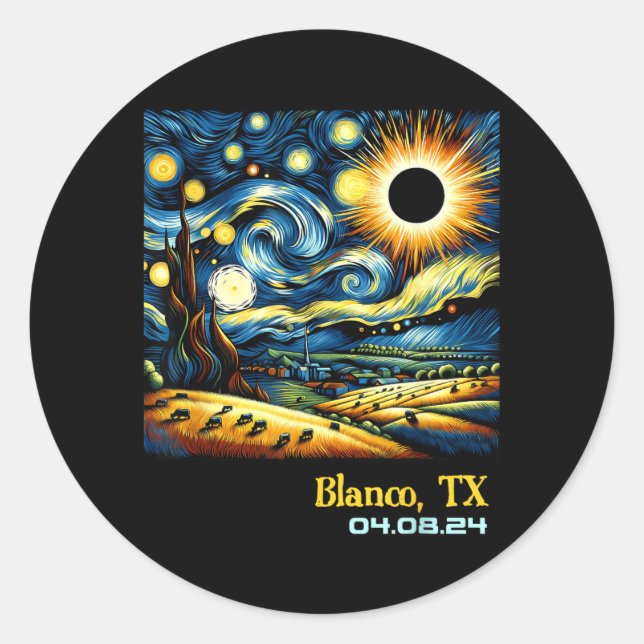 Countryside Total Solar Eclipse Blanco Texas Classic Round Sticker (Front)