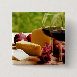 Countryside Wine, Cheese & Fruit 15 Cm Square Badge