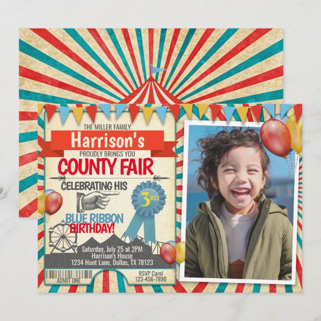 County Fair Birthday Party Invitation Invite (Front/Back)