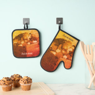 County Fair Fruit Distressed Vintage Personalised Oven Mitt & Pot Holder Set