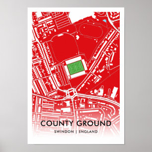 County Ground Stadium Map – Home of Swindon Town Poster