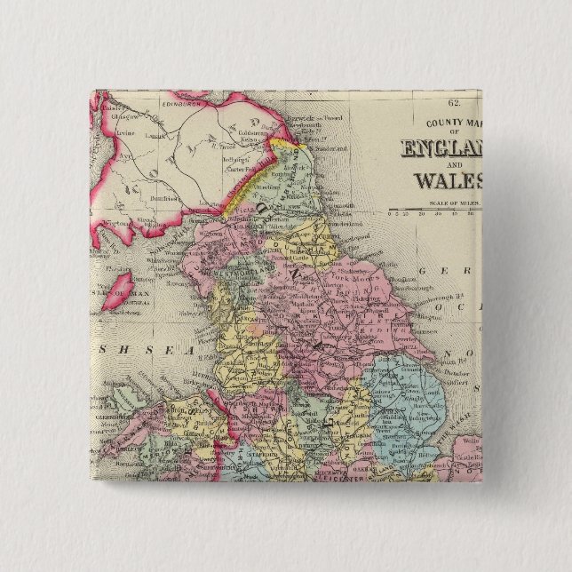 County Map Of England, And Wales 15 Cm Square Badge (Front)