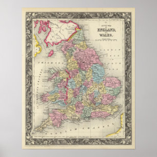 County Map Of England, And Wales Poster