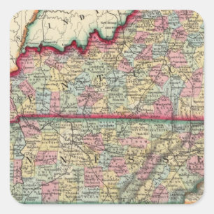 County Map Of Kentucky, And Tennessee Square Sticker