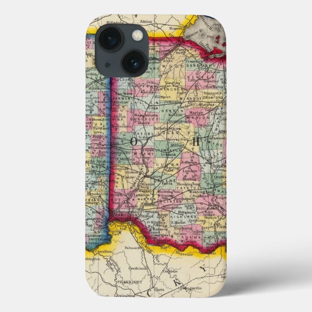 County Map Of Ohio, And Indiana Case-Mate iPhone Case (Back)