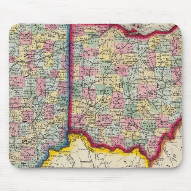 County Map Of Ohio, And Indiana Mouse Pad (Front)