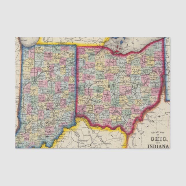 County Map Of Ohio, And Indiana Tissue Paper (Front)