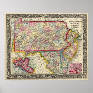 County Map Of Pennsylvania, New Jersey Poster