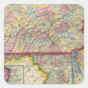 County Map Of Pennsylvania, New Jersey Square Sticker