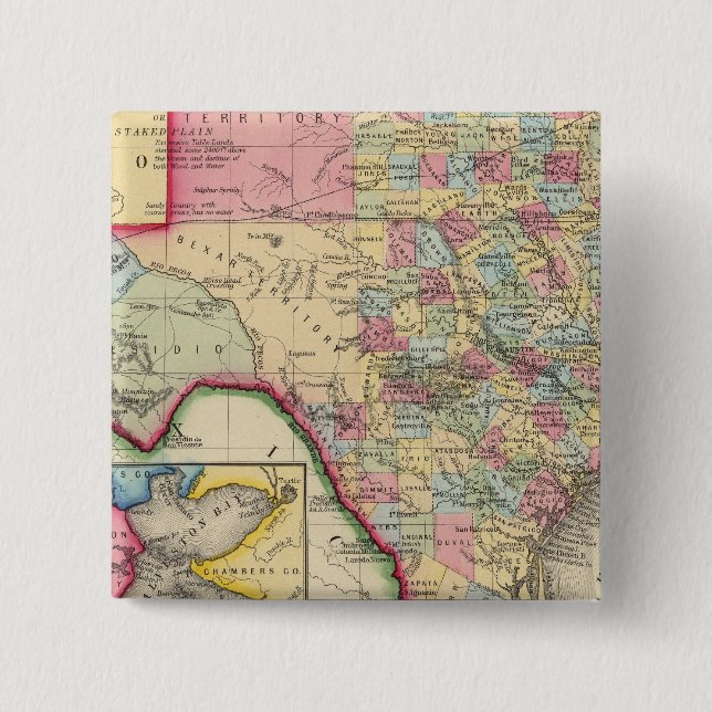 County Map Of Texas 15 Cm Square Badge (Front)
