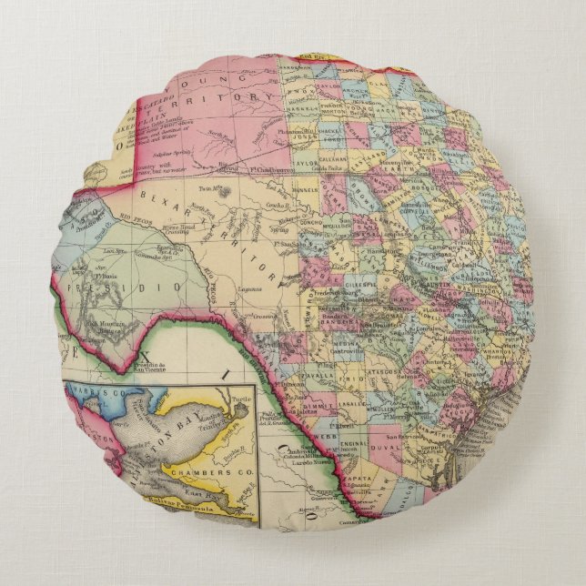 County Map Of Texas Round Cushion (Front)