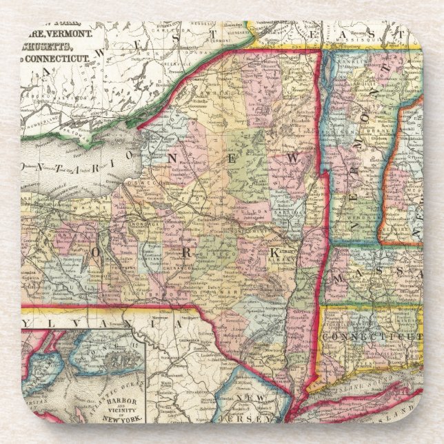County Map Of The States Of New York Coaster (Front)