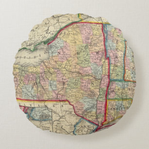County Map Of The States Of New York Round Cushion