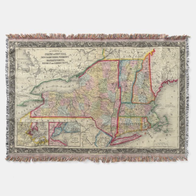 County Map Of The States Of New York Throw Blanket (Front)