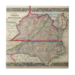 County Map Of Virginia, and North Carolina Ceramic Tile