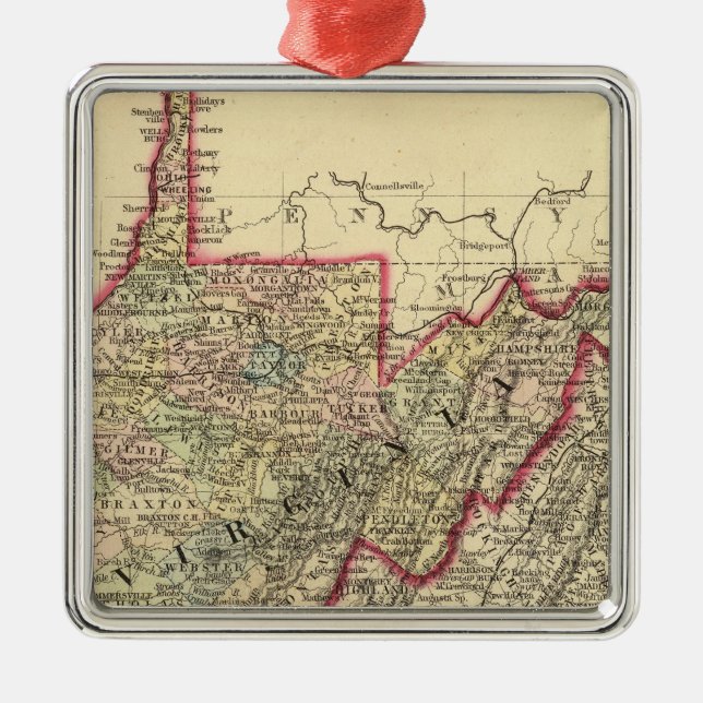 County map West Virginia Metal Tree Decoration (Front)