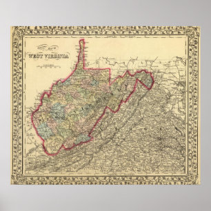 County map West Virginia Poster