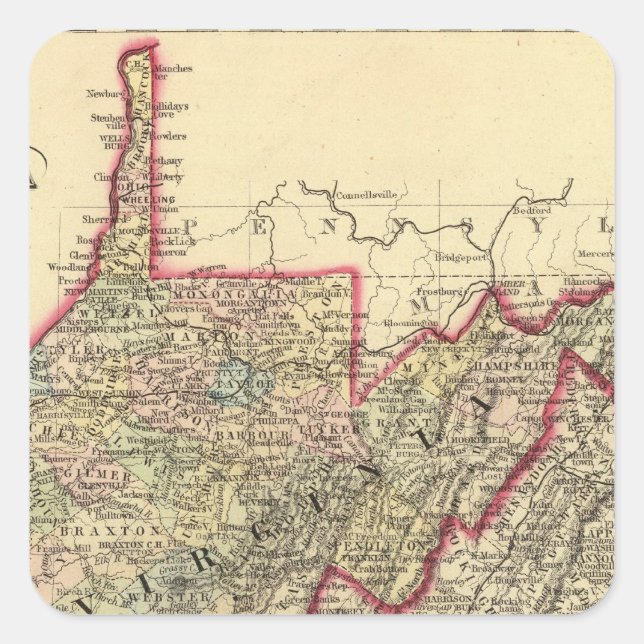 County map West Virginia Square Sticker (Front)