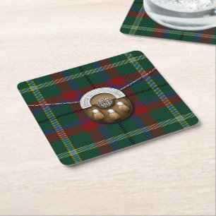 County Mayo Irish Tartan And Sporran Square Paper Coaster