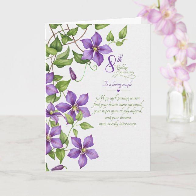 Couple 8th Anniversary Sentimental Clematis Card (Orchid)