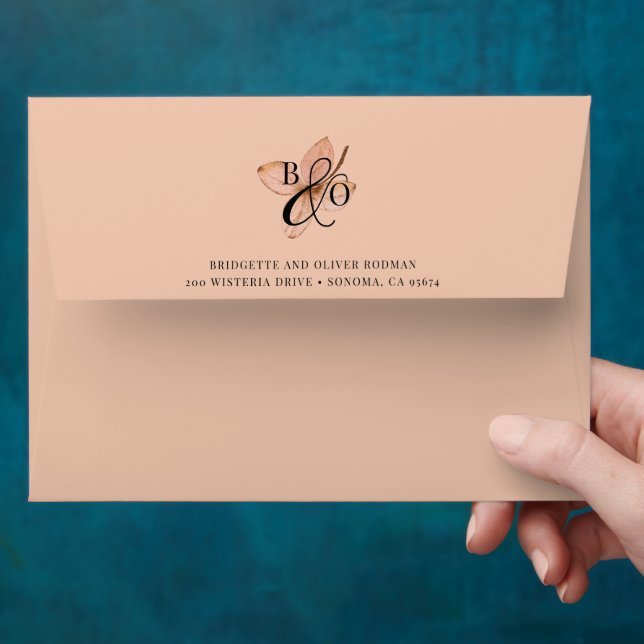 Couple Ampersand Monogram | Rustic Watercolor Leaf Envelope (Hand)