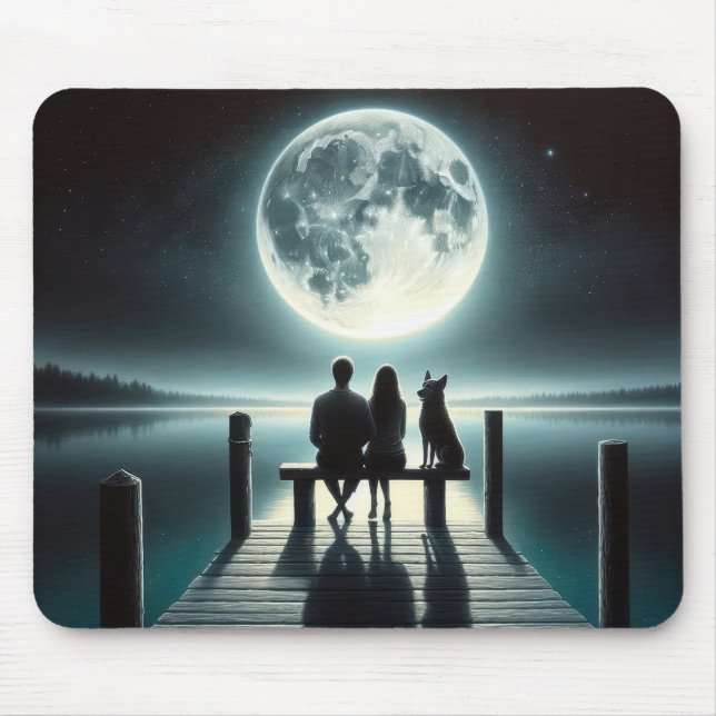 Couple and Dog Under a Full Moon Mouse Pad (Front)